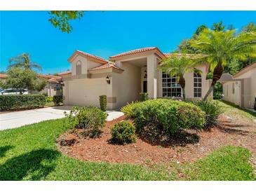 Charming home features a red tile roof and lush landscaping at 1171 Dartford Dr, Tarpon Springs, FL 34688