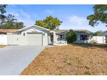 Charming single-story home featuring an attached garage and well-maintained front yard at 12065 Shadow Ridge Blvd, Hudson, FL 34669