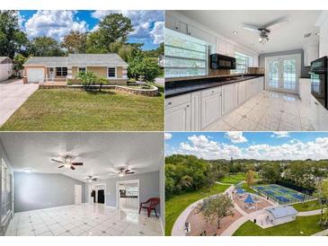 Collage of home, showing the exterior, kitchen, living room, and neighborhood park at 5147 Larch Ln, New Port Richey, FL 34653