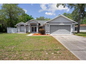 Charming single-story home featuring a two-car garage, well-maintained lawn, and lovely landscaping at 11353 Norvell Rd, Spring Hill, FL 34608
