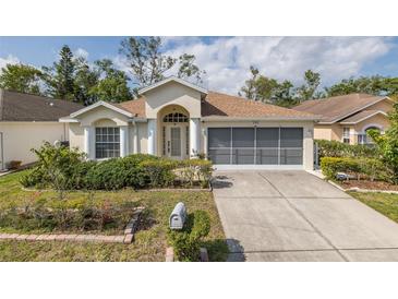 Charming one-story home with well-maintained landscaping and a screened two-car garage at 10906 New Brighton Ct, New Port Richey, FL 34654