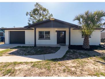 Charming single-story home with a freshly painted exterior, dark trim, and new landscaping at 1249 Honor Dr, Holiday, FL 34690
