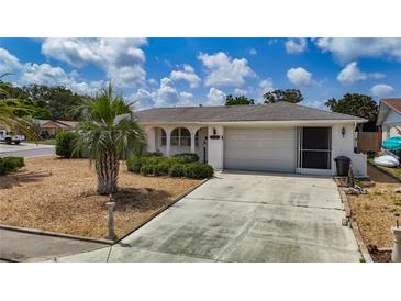 Charming one-story home featuring a driveway, garage, well-manicured lawn and lovely landscaping at 7736 Gaston Dr, Port Richey, FL 34668