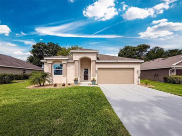 Charming single-story home featuring a well-maintained lawn, a two car garage, and beautiful landscaping at 13349 Niti Dr, Hudson, FL 34669