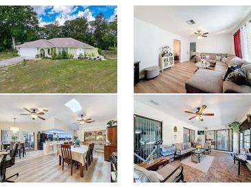 Collage of various interior spaces, including the living room, dining area, kitchen, and screened porch at 10411 Ireland St, Spring Hill, FL 34608