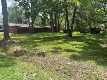 A sprawling backyard with lush greenery and mature trees provides ample space for outdoor activities at 717 Whiteway Dr, Brooksville, FL 34601