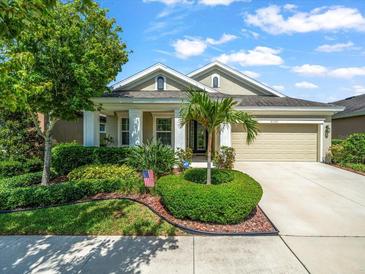 Charming single-story home with manicured landscaping, a well-kept lawn, and a welcoming driveway at 6130 Colmar Pl, Apollo Beach, FL 33572
