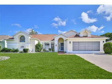 Charming single-story home with a well-manicured lawn and a two-car garage at 10285 Rosetti Ct, Spring Hill, FL 34608