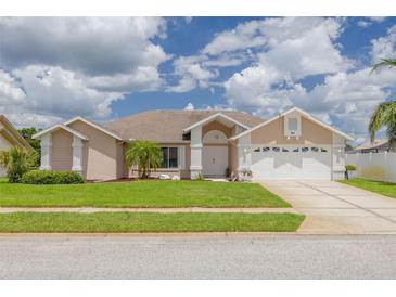 Charming single-story home with a well-manicured lawn, beautiful landscaping, and a two-car garage at 8811 Napa Loop, New Port Richey, FL 34653