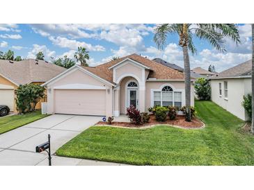 Charming single-story home featuring well-manicured lawn and attached two-car garage at 10435 Peppergrass Ct, Trinity, FL 34655