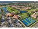 Birds eye view of a community with golf course, tennis courts, swimming pool, clubhouse and parking at 4989 Clubview E Ct, Bradenton, FL 34203