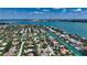 Aerial view showing waterfront lot in a luxury community at 640 N Owl Dr, Sarasota, FL 34236