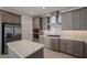Modern kitchen with gray cabinets, stainless steel appliances, and an island at 6009 White Mangrove Ln, Bradenton, FL 34210