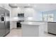 Modern kitchen with white cabinets, island, and stainless steel appliances at 3426 79Th Street W Cir # 202, Bradenton, FL 34209