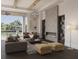 Comfortable living room area with a stone fireplace, chic lighting, and comfortable furniture at 558 Venice Ln, Sarasota, FL 34242