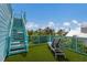 Private rooftop deck with artificial turf and seating area at 118 Mangrove Ave, Anna Maria, FL 34216
