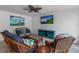 Relaxing wicker furniture and large TV in this comfortable recreation room at 118 Mangrove Ave, Anna Maria, FL 34216
