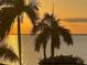 Beautiful sunset view featuring palm trees silhouetted against a colorful, shimmering ocean at 1425 Park Beach Cir # 122, Punta Gorda, FL 33950