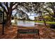 Serene pond view with a park bench and lush trees at 3780 Pinebrook Cir # 504, Bradenton, FL 34209