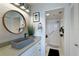 Modern bathroom showcasing a vessel sink, walk-in shower, and sleek design at 4410 Fairways Blvd # 406, Bradenton, FL 34209