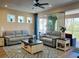 Spacious living room with two sofas, a coffee table, and sliding glass doors to balcony at 395 Aruba Cir # 102, Bradenton, FL 34209