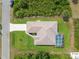Top-down aerial view of house showcasing a screened pool, long driveway, and lush landscaping at 2511 Stagnaro Rd, North Port, FL 34287