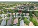 An aerial view of a neighborhood with mature trees, water features and a golf course at 7249 Orchid Island Pl, Bradenton, FL 34202