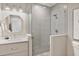 Stylish bathroom featuring a glass-enclosed shower and a sleek vanity with modern fixtures at 149 Mckinley Dr, Sarasota, FL 34236