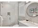 Elegant bathroom with a glass enclosed shower and contemporary design at 149 Mckinley Dr, Sarasota, FL 34236