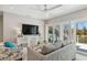 Bright living room with a wall-mounted TV and sliding glass doors leading to an outdoor area at 149 Mckinley Dr, Sarasota, FL 34236