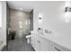 Modern bathroom with a glass-enclosed shower, sleek vanity, and contemporary fixtures at 3550 Flamingo Ave, Sarasota, FL 34242