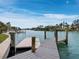 A private dock extends into the tranquil canal, offering direct access to the open water and scenic waterfront living at 3550 Flamingo Ave, Sarasota, FL 34242