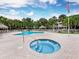 Resort-style pool area with palm trees and a hot tub surrounded by lush landscaping and seating at 324 Madeira Cir, Tierra Verde, FL 33715