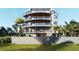 Stunning exterior view of a multi-story building with private balconies, showcasing modern design and tropical landscaping at 1150 Windsong Ln # 300, Sarasota, FL 34242