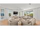 Bright living room with hardwood floors, large windows, and comfortable sofas at 404 North Shore Dr, Anna Maria, FL 34216