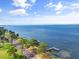 Breathtaking aerial view of a waterfront property with docks, lush trees, and the vast ocean in the background at 358 Suwanee Ave, Sarasota, FL 34243