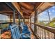 Long porch with blue rocking chairs and views of the water at 7147 La Lenaire Dr, Longboat Key, FL 34228