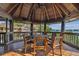 Pergola with seating, offering water views and waterfront property views at 7147 La Lenaire Dr, Longboat Key, FL 34228
