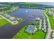 Aerial view of a beautiful community with a lake, marina, and tennis courts at 5209 Lake Overlook Ave, Bradenton, FL 34208