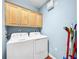 Convenient laundry room with washer, dryer, and overhead cabinets at 219 81St St, Holmes Beach, FL 34217