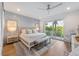 Spacious bedroom with king bed, light blue walls, and access to balcony at 108 Tern Dr, Anna Maria, FL 34216