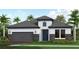 Charming, modern home exterior with gray roof, stone accents, and lush tropical landscaping at 429 Alberata Way, Nokomis, FL 34275