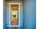 Welcoming entryway with a view into the living room and a decorative front door at 5415 Limelight Dr, Apollo Beach, FL 33572