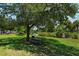 Park bench under a large tree near a pond at 3339 Ramblewood Ct, Sarasota, FL 34237