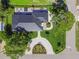 Stunning aerial view of a modern home with a circular driveway and landscaped yard at 301 Aurora E St, Venice, FL 34285