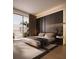 Spacious bedroom with a leather bed, large windows, and dark accent wall at 1611 4Th St # B6, Sarasota, FL 34236