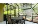 Relaxing screened-in patio offering an outdoor dining area with a peaceful garden view and ample shade at 4830 Maymont Park Cir, Bradenton, FL 34203