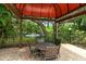Charming gazebo provides seating near a pond at 7673 Fairway Woods Dr # 706, Sarasota, FL 34238