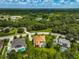 Aerial view showcases a home with a pool, surrounded by lush greenery and neighboring houses at 14526 17Th E Ave, Bradenton, FL 34212