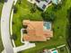 Aerial view of house with pool, green lawn, and a brown roof in a neighborhood at 14526 17Th E Ave, Bradenton, FL 34212